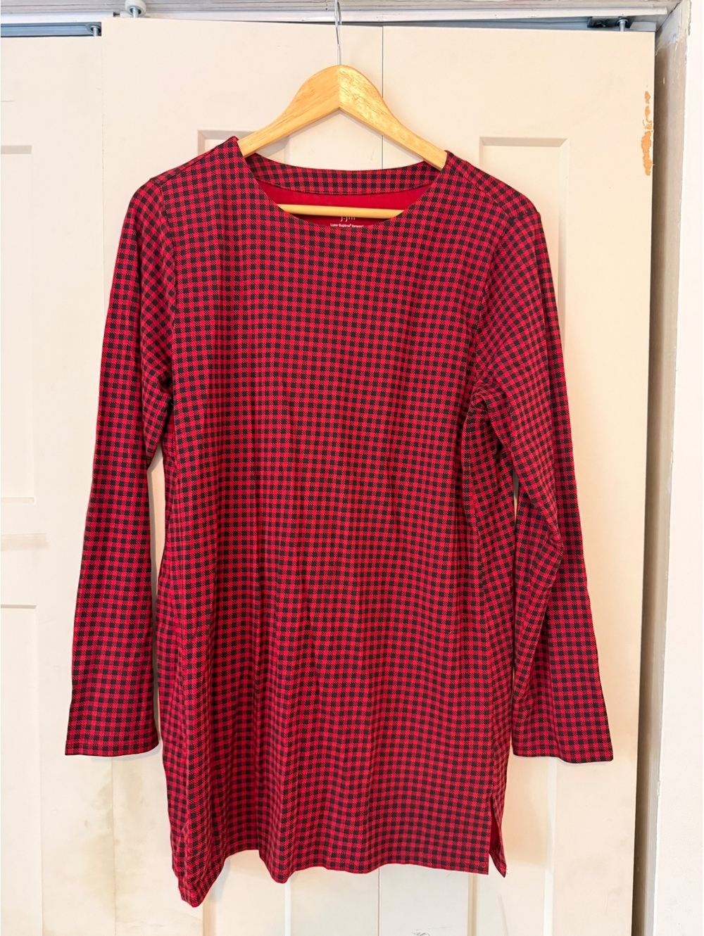 J. Jill luxe supima cotton blend forward seam red plaid tunic top red blouse M